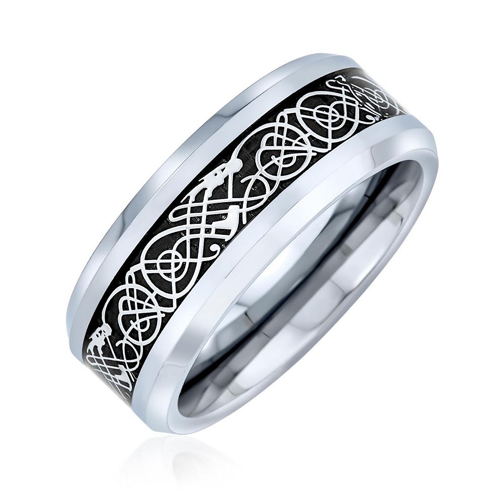 Свадебное кольцо Bling Jewelry Two-Tone Celtic Dragon Knot Carbon Fiber Inlay, 8MM Titanium