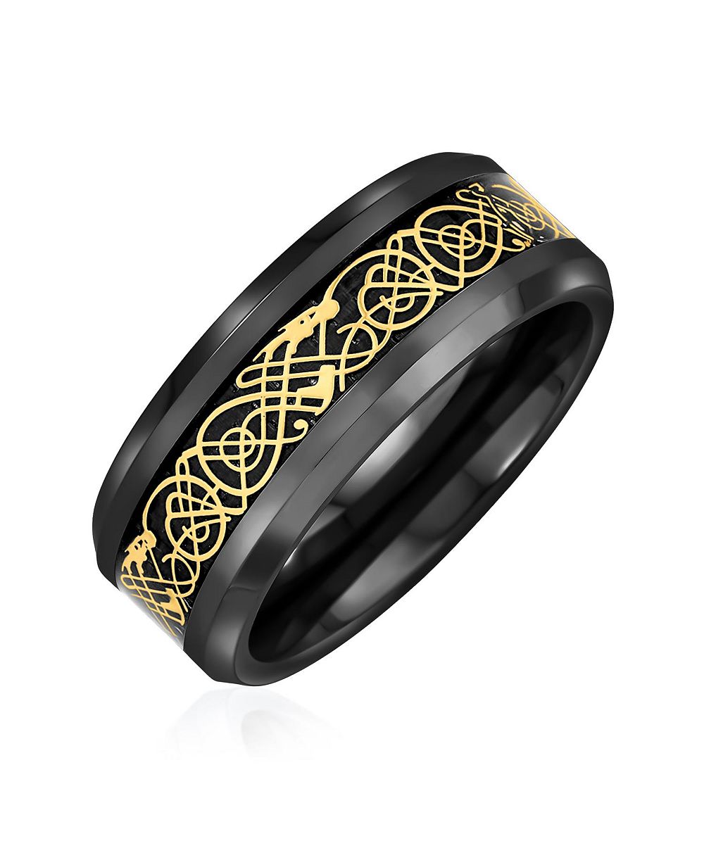 Bling Jewelry кольцо с инкрустацией из углеродного волокна и кельтским узлом дракона, 8MM, титан, двухцветное