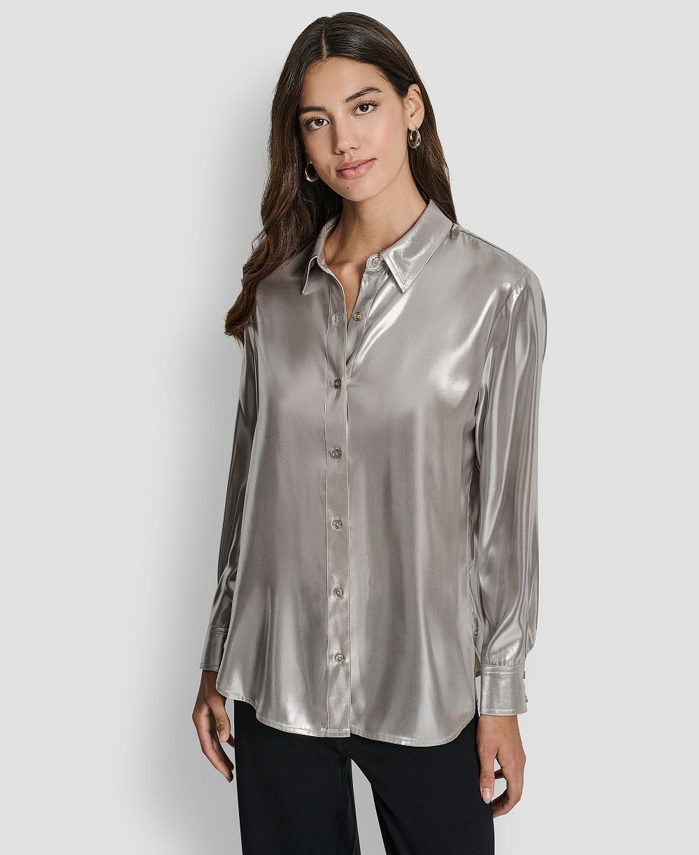 DKNY Jeans Women's Button Front Long-Sleeve Blouse