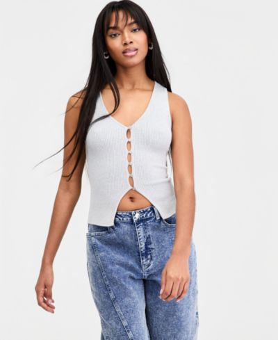 Bar III Women's Ribbed Button-Front Top, Macy's Exclusive