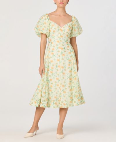 ASTR the Label Women's Floral Sweetheart Neck Puff-Sleeve Dress