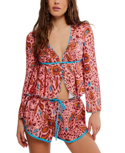 Free People Женский комплект из топа с V-образным вырезом и шорт Bed to Brunch, 2 части