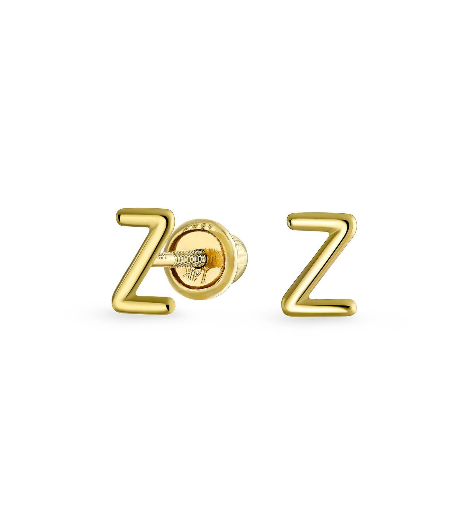 Bling Jewelry 14K Gold Initial Stud Earrings