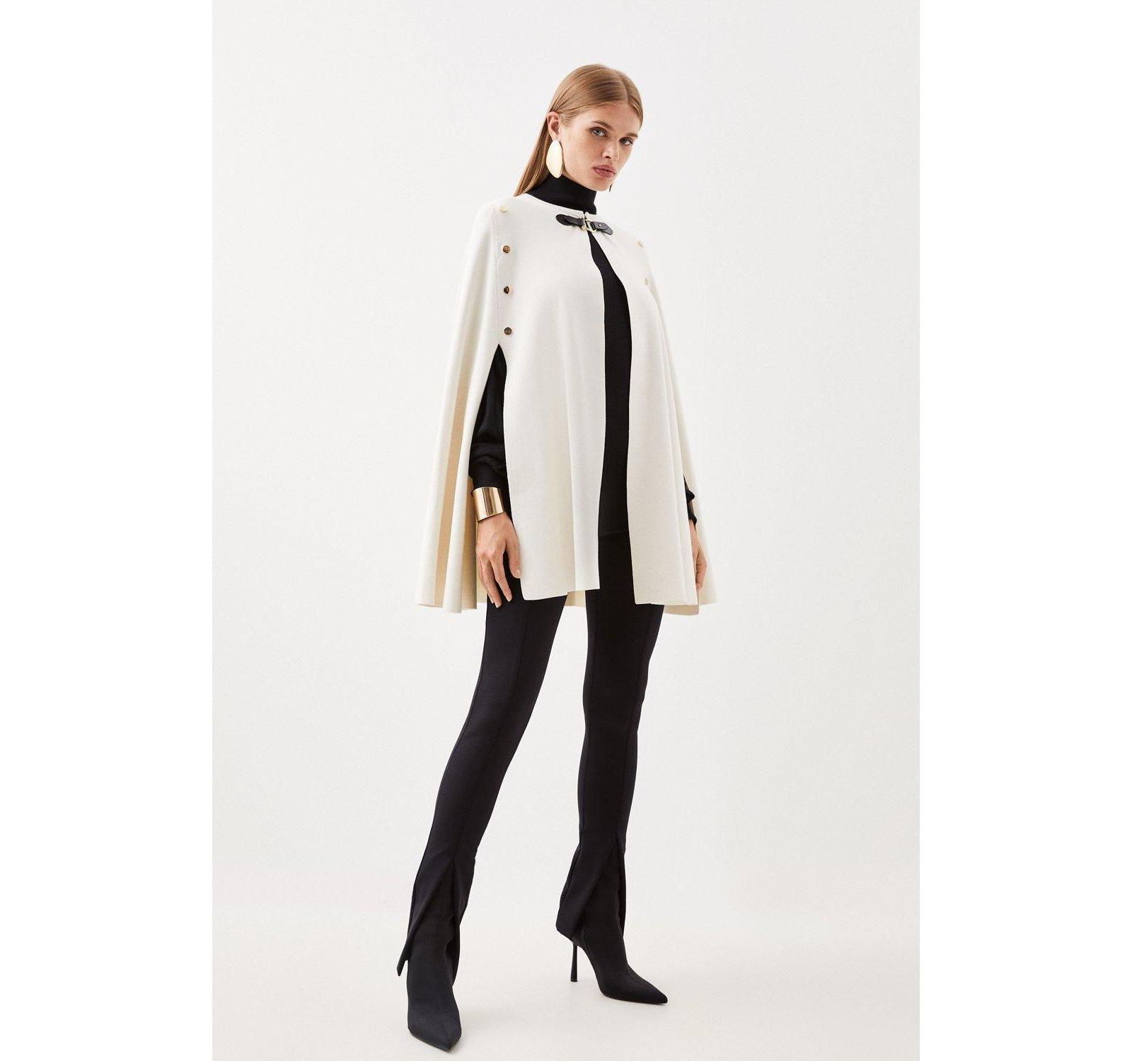 Karen Millen Женское трикотажное пальто-кейп с деталями Popper