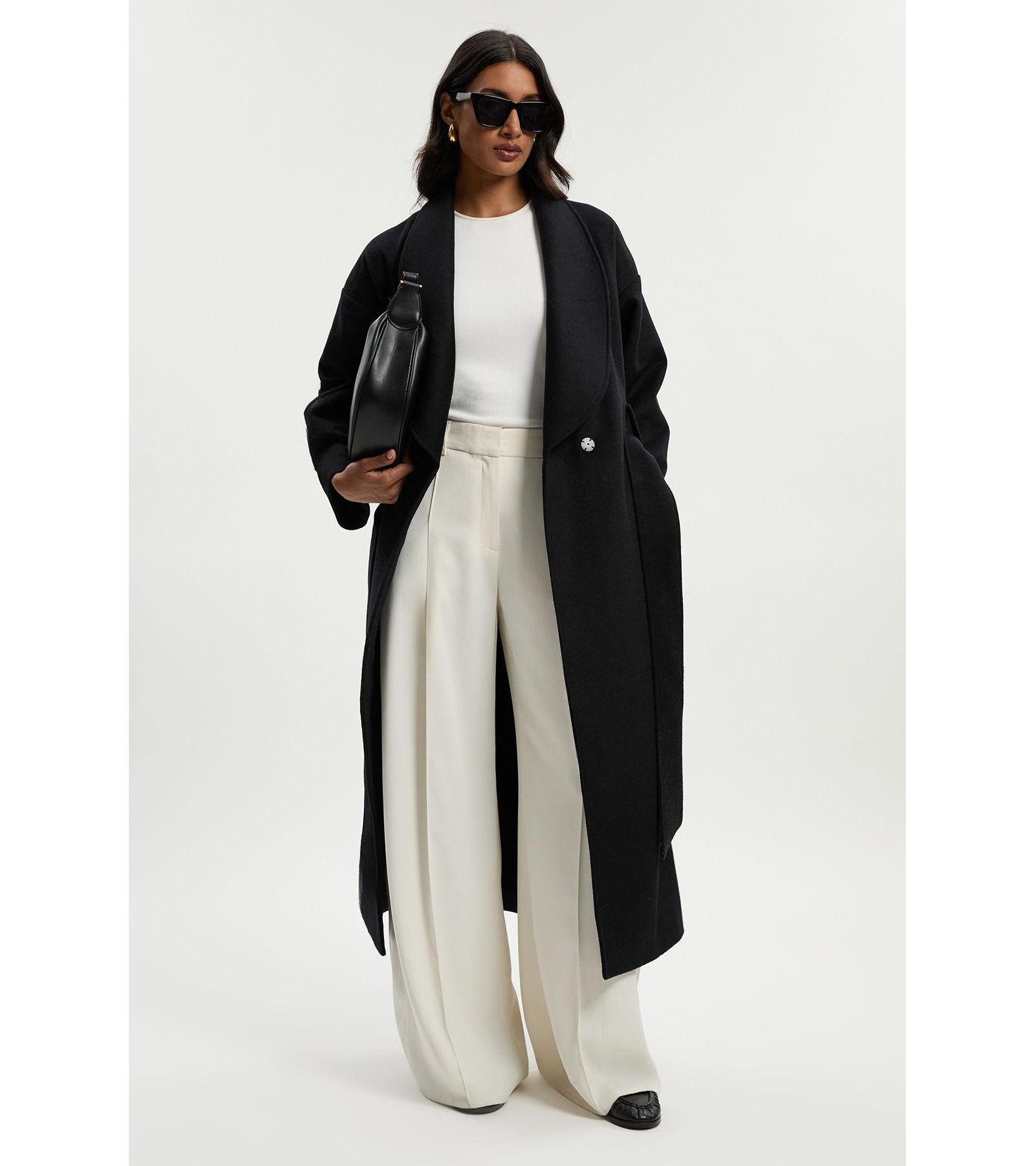 Karen Millen Women's Brushed Wool Wrap Tailored Maxi Coat