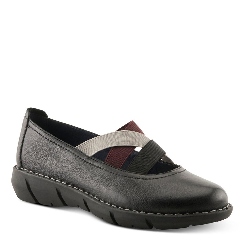 Spring Step Women's Comfortable Pebbled Leather Slip-On Wedge Shoes with Elastic Straps & Removable Outsole