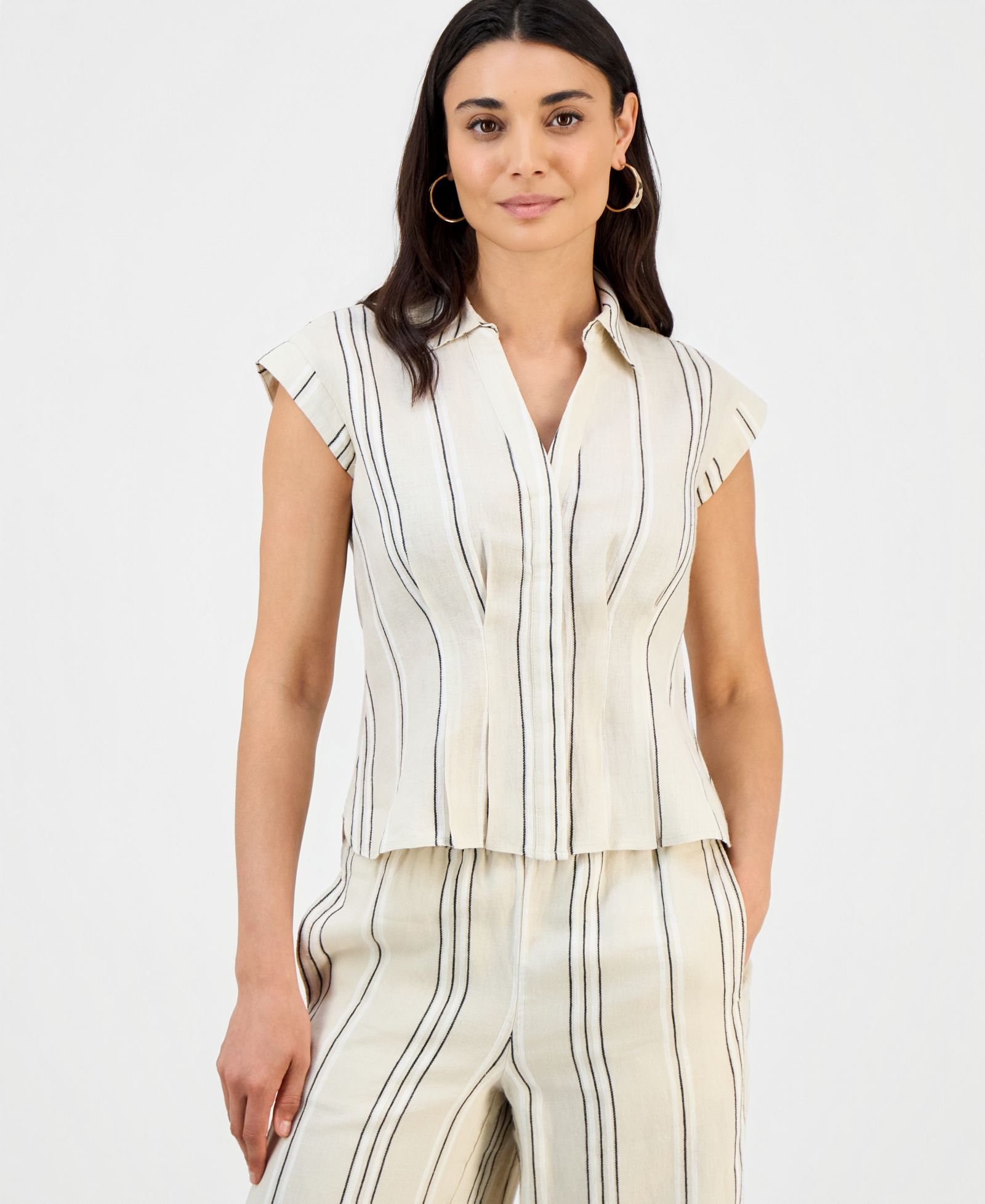 I.N.C. International Concepts Petite Printed Short-Sleeve Collared Button-Up Blouse, Macy's Exclusive