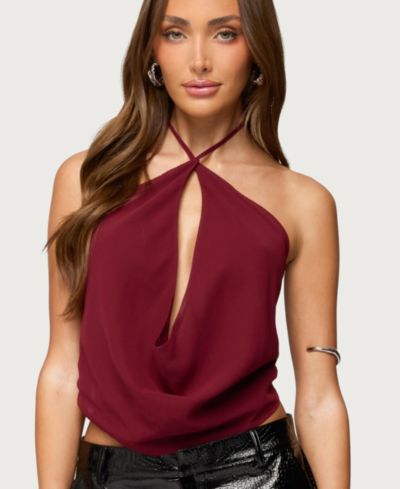 Edikted Женский шифоновый топ с открытой спиной и воротником Cowl Neck