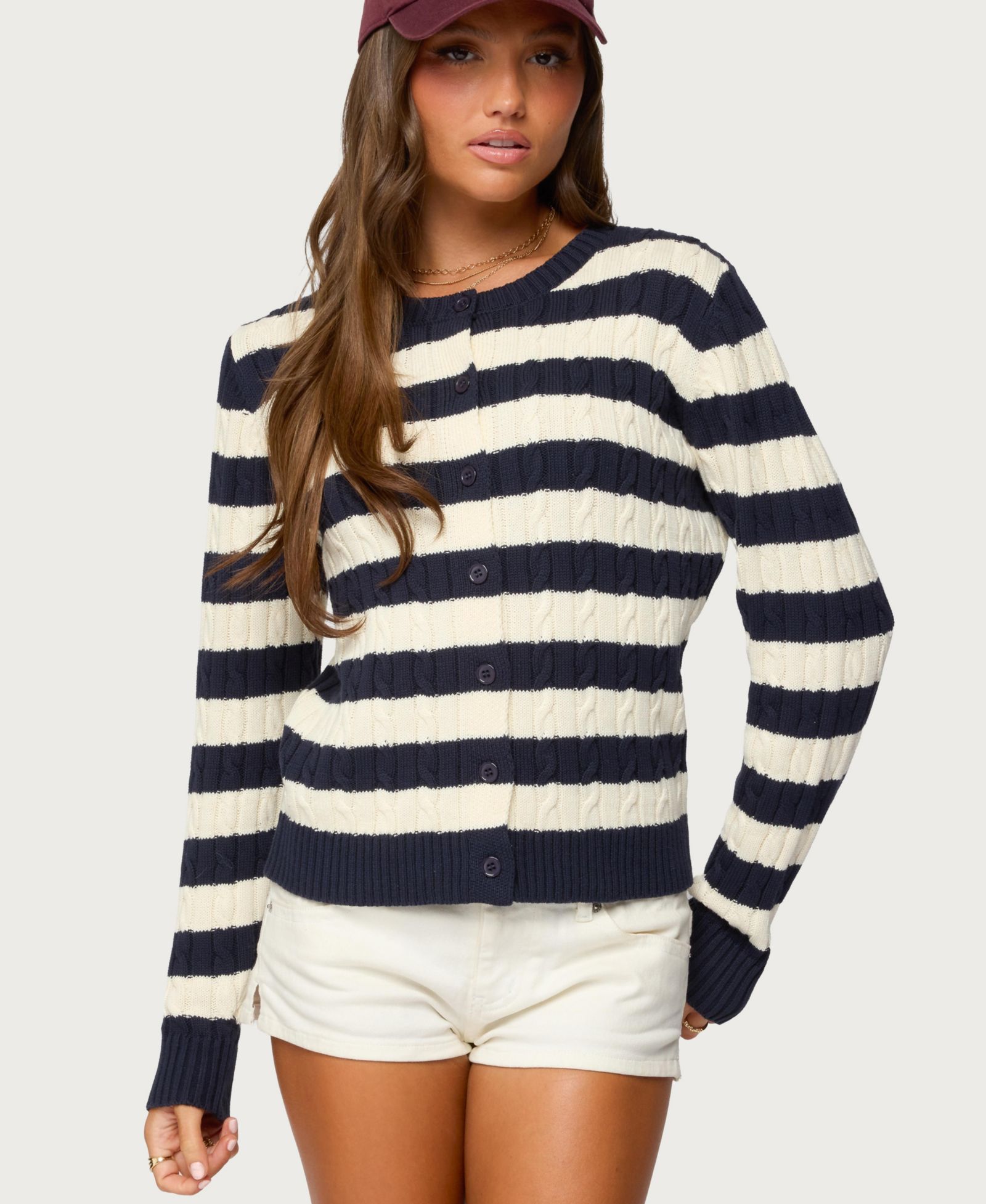 Edikted Women's Mildred Striped Cable Knit Cardigan