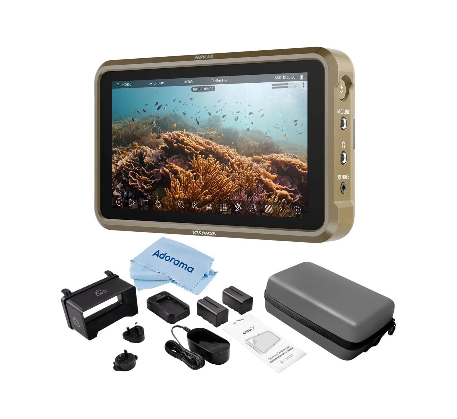 Atomos Ninja 5.2" HDR Touchscreen Monitor-Recorder, Bundle with Atomos Accessory Power Kit and Microfiber C
