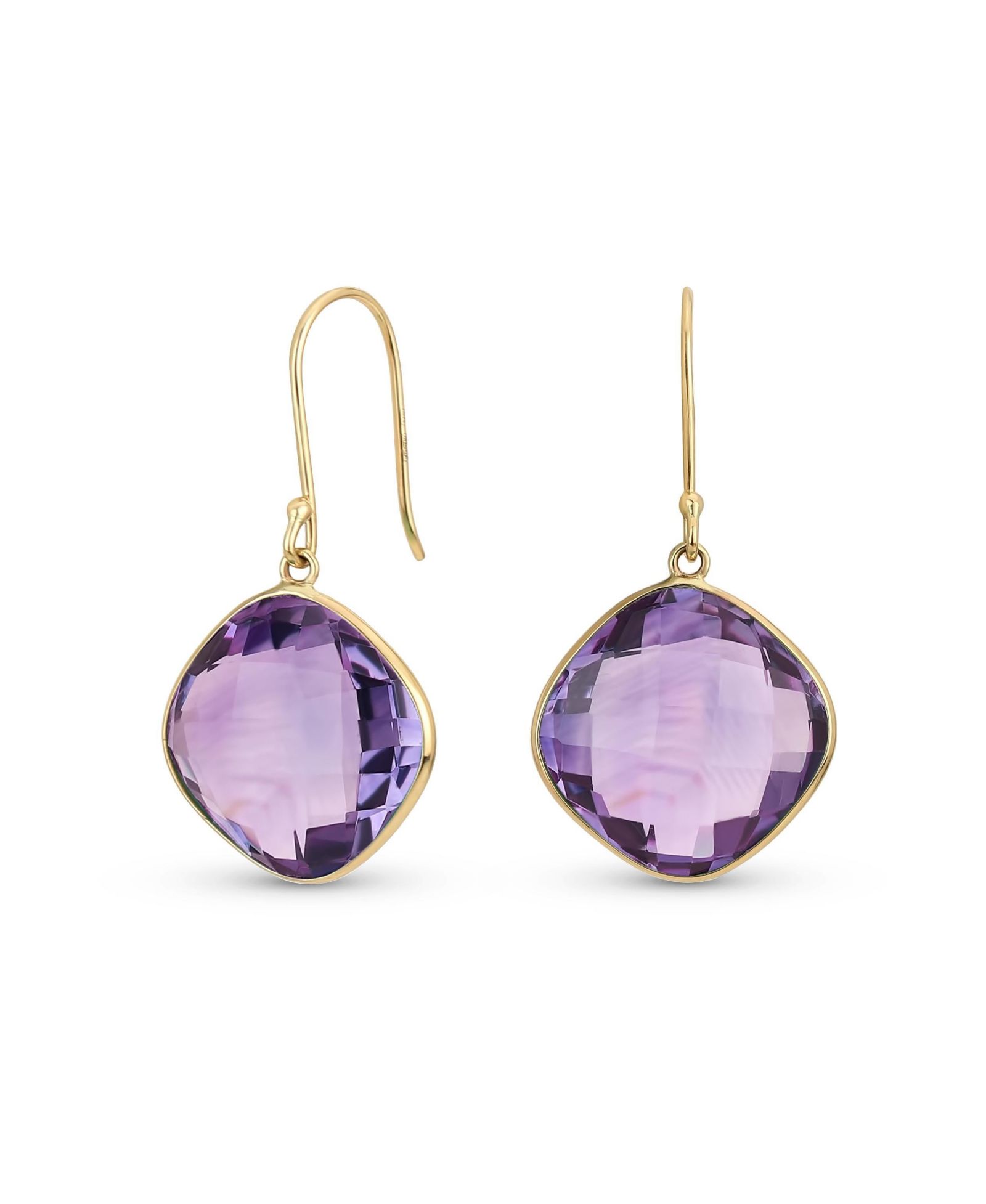 Bling Jewelry Classic Natural Amethyst Faceted Briolette Bezel Set Square Dangle Drop Earrings Fish Hook