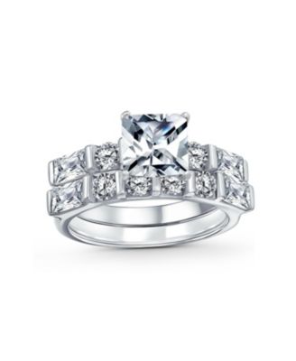 Кольцо помолвки Bling Jewelry 2CT Cut CZ Cubic Zirconia Solitaire Baguette Accents.925 Sterling Silver