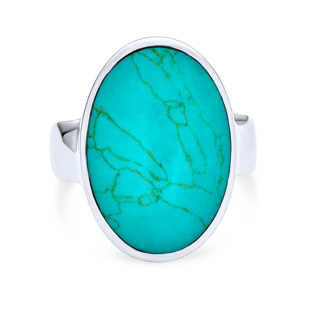 Bling Jewelry Southwest Large Oval Cabochon Natural Blue Turquoise Bezel Set Statement Ring .925 Sterling Silver
