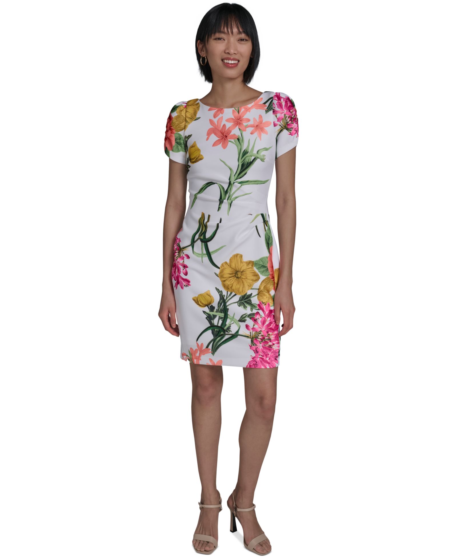 KARL LAGERFELD PARIS Women's Printed Puff-Sleeve Dress