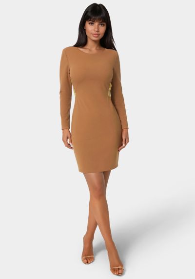 Bebe Women's Long Sleeve Open Back with Rhinestone Trim