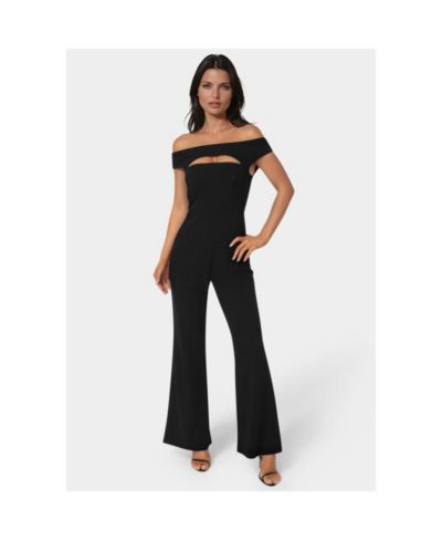 Bebe Women's Off the Shoulder Cut Out Wide Leg Jumpsuit