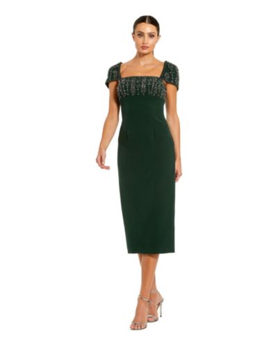 Mac Duggal Женское миди-платье с декором и коротким рукавом