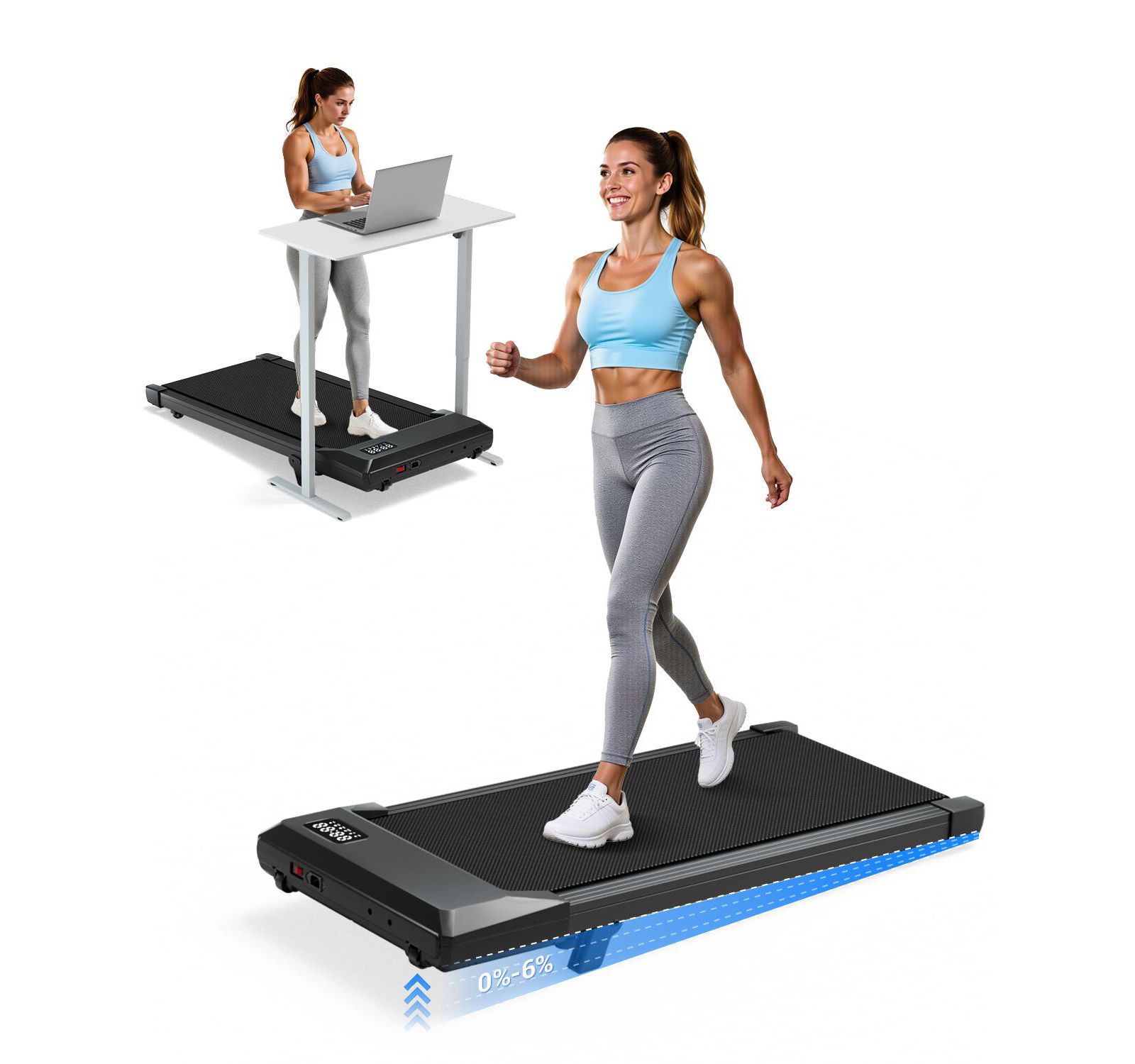 Deerrun 6% Incline Under Desk Walking Pad 3 In 1 treadmills For Home easy store