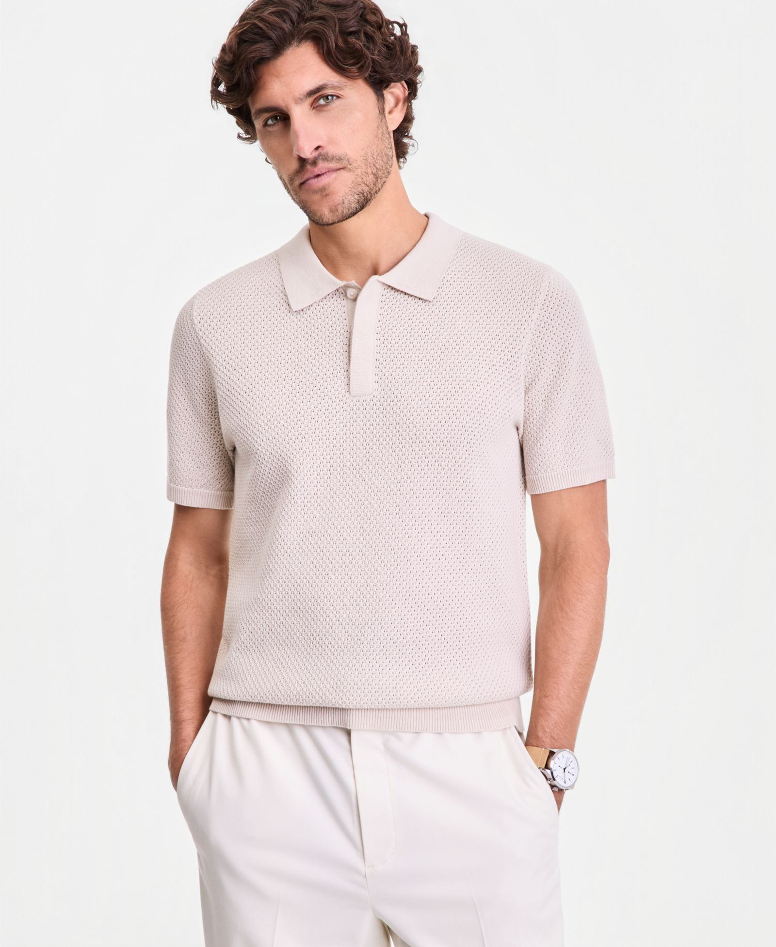 Alfani Men's Short-Sleeve Textured Collared Sweater, Macy's Exclusive