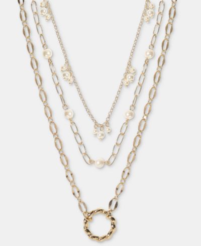 Подвеска On 34th Open Circle & Imitation Pearl Layered, 15" + 3" extender