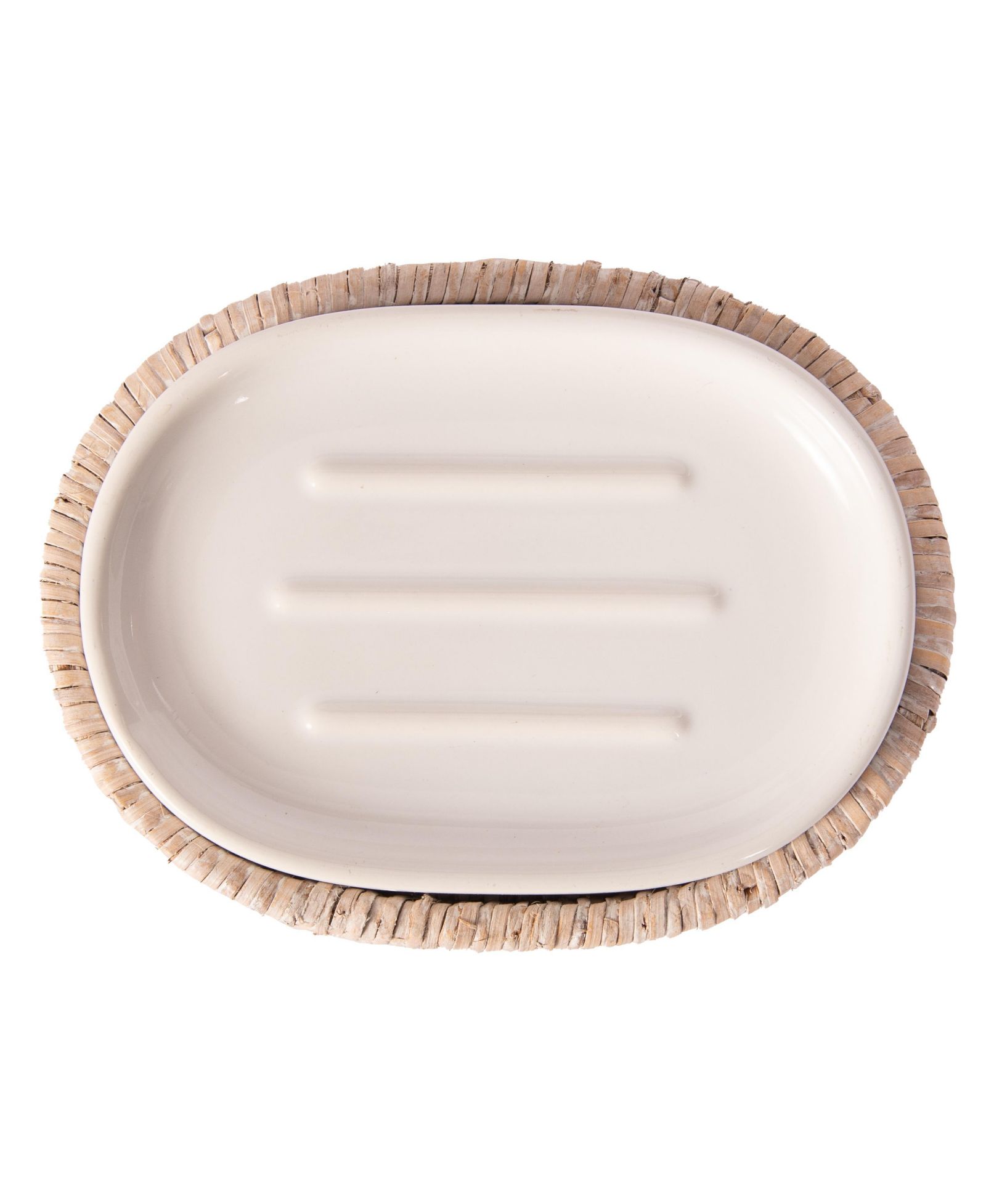 Artifacts Rattan Rattan Oval Soap Dish with Ceramic Insert