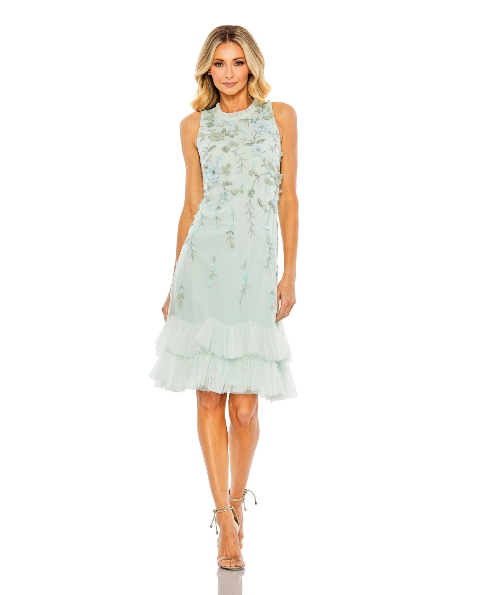 Женское вечернее платье Mac Duggal Embellished Ruffle Tiered High Neck Floral