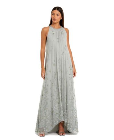 Женское вечернее платье Mac Duggal High Neck Floral Embellished Mesh Trapeze