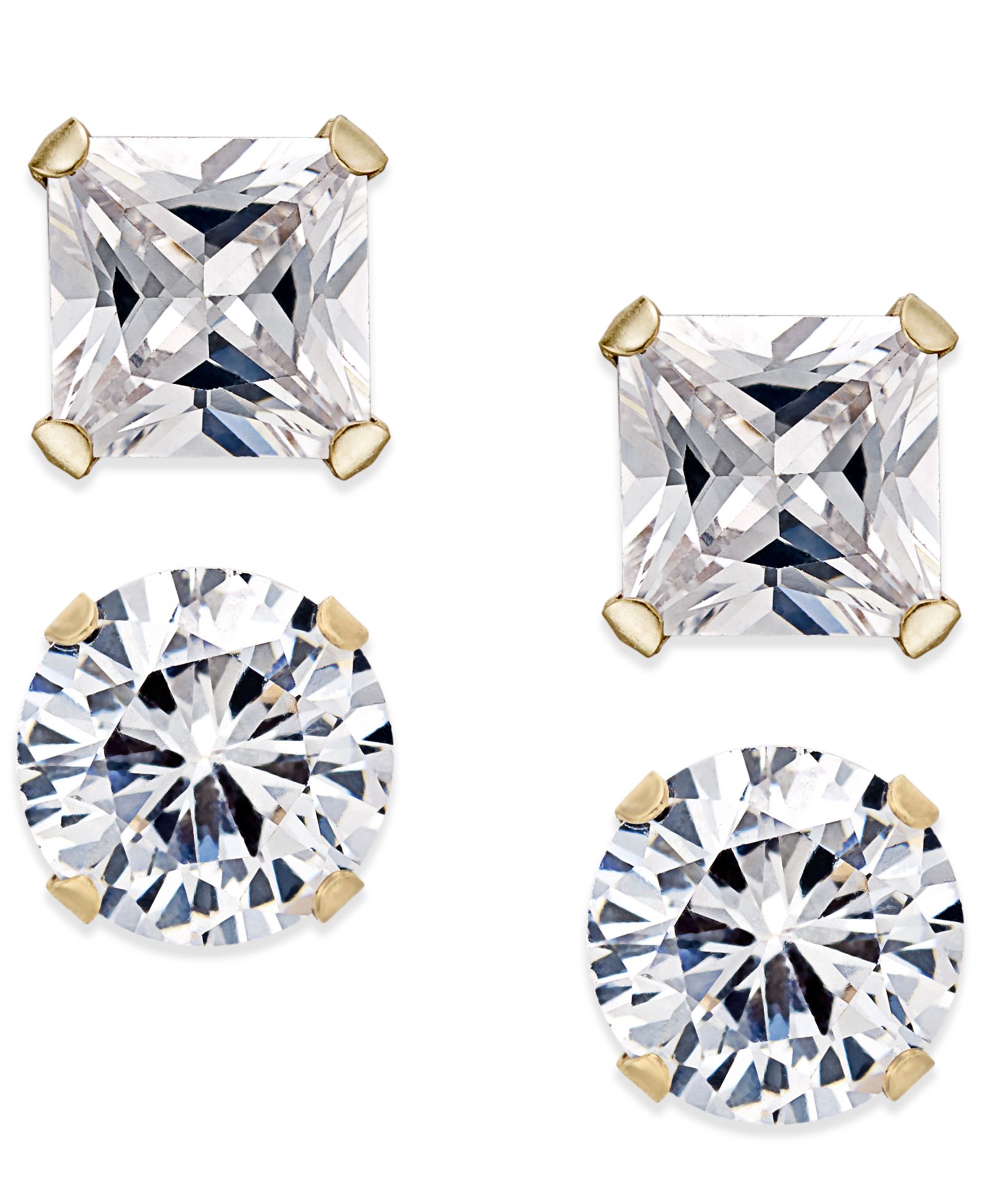 Набор серег-гвоздей Cubic Zirconia, 2-Pc., 10k Gold