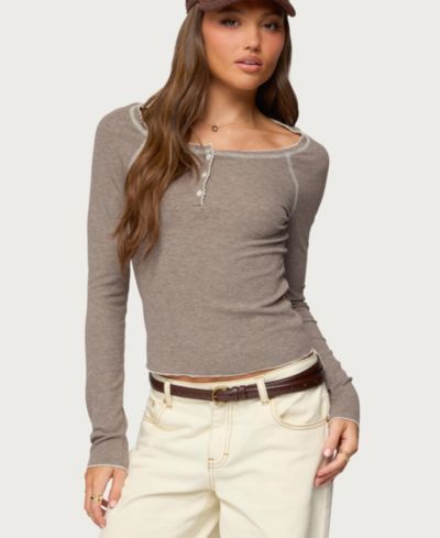 Edikted Женский топ Henley с контрастной прошивкой