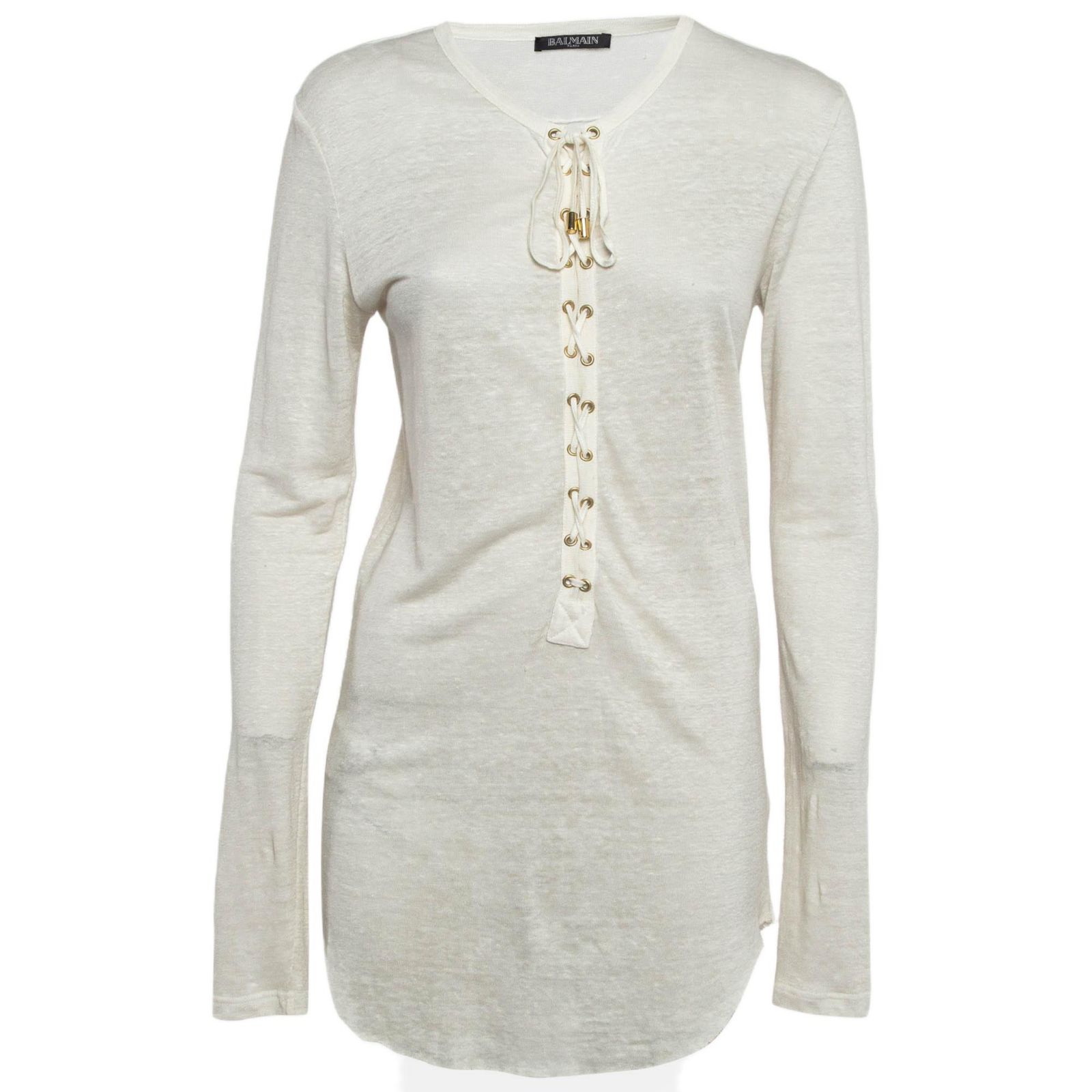Женский топ Pre-Owned Balmain из льна с кружевом, кремовый