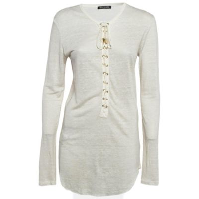 Pre-Owned Balmain Women's Off-White Linen Knit Lace-Up Top