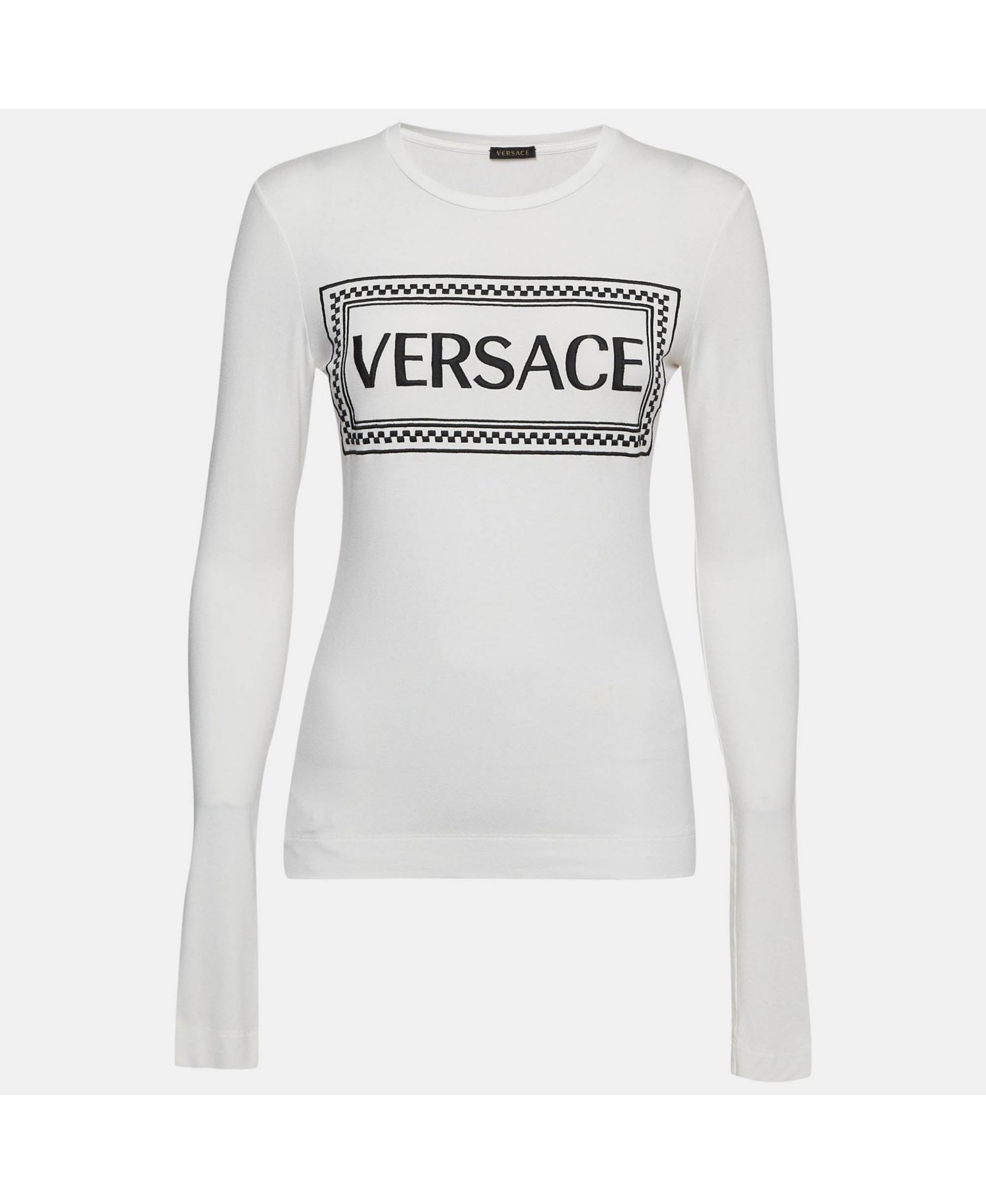 Pre-Owned Versace Women's White Logo Print Jersey Long Sleeve T-Shirt