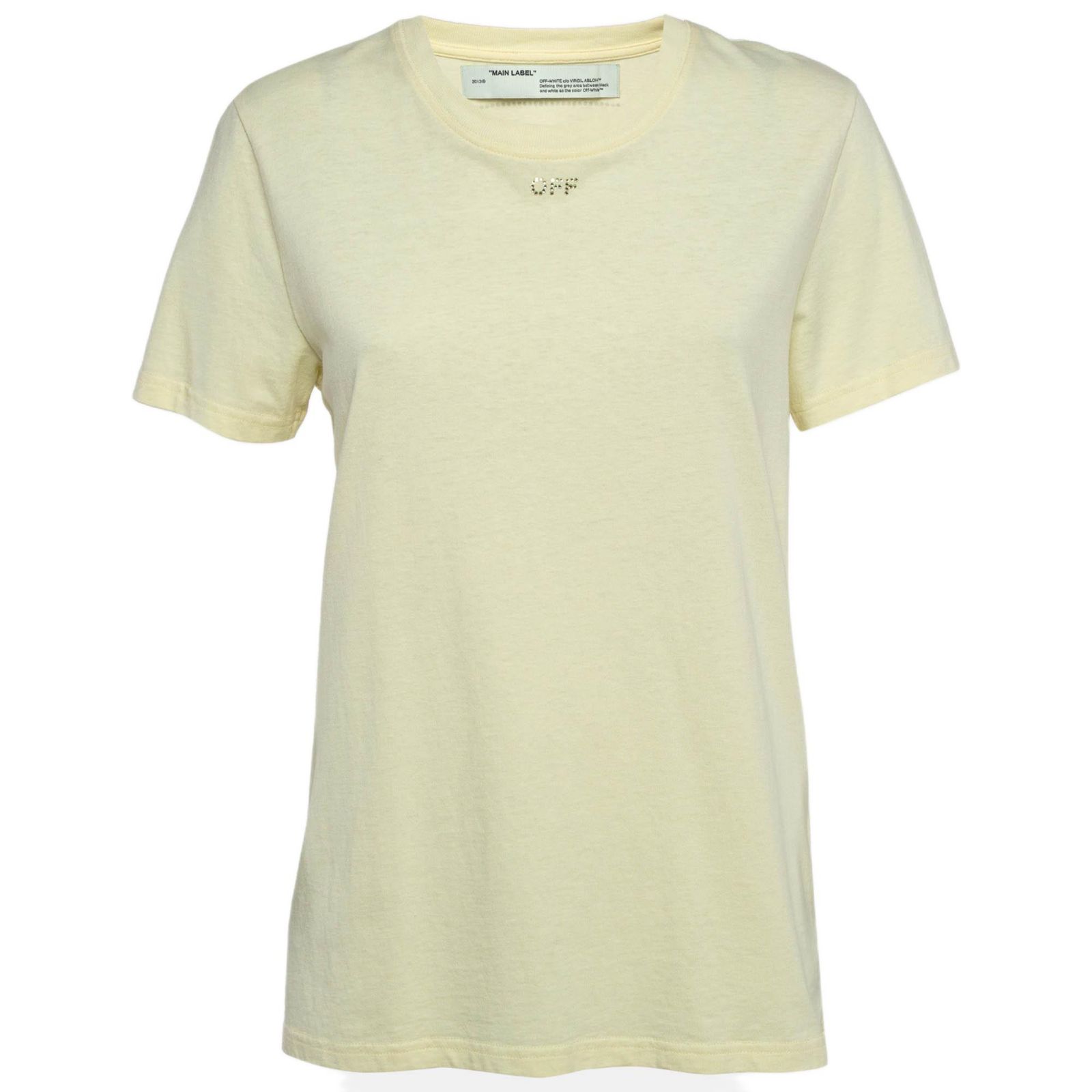 Pre-Owned Off-White Women's Yellow Cotton Crystal Logo Embellished T-Shirt