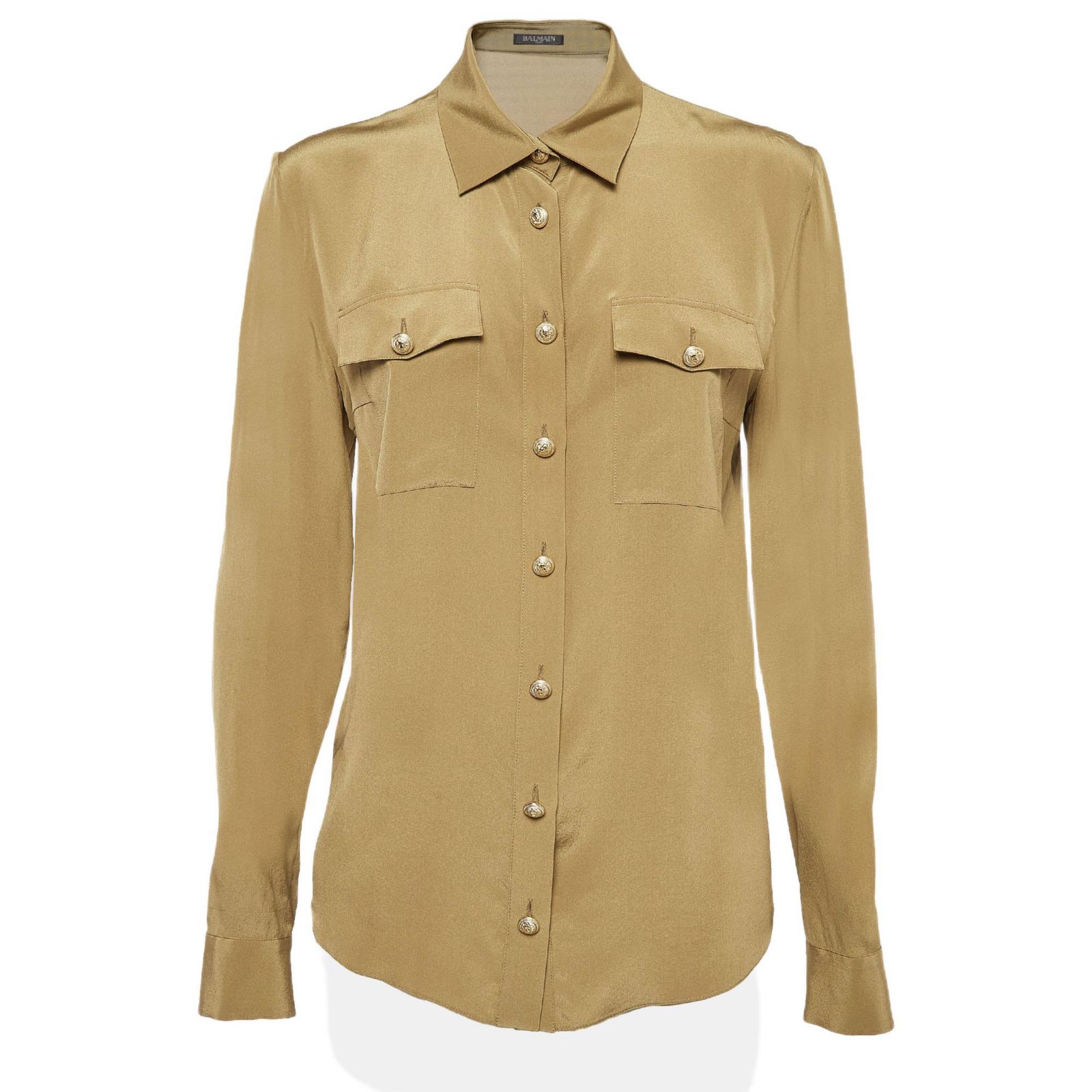 Pre-Owned Balmain Women's Green Silk Long Sleeve Shirt