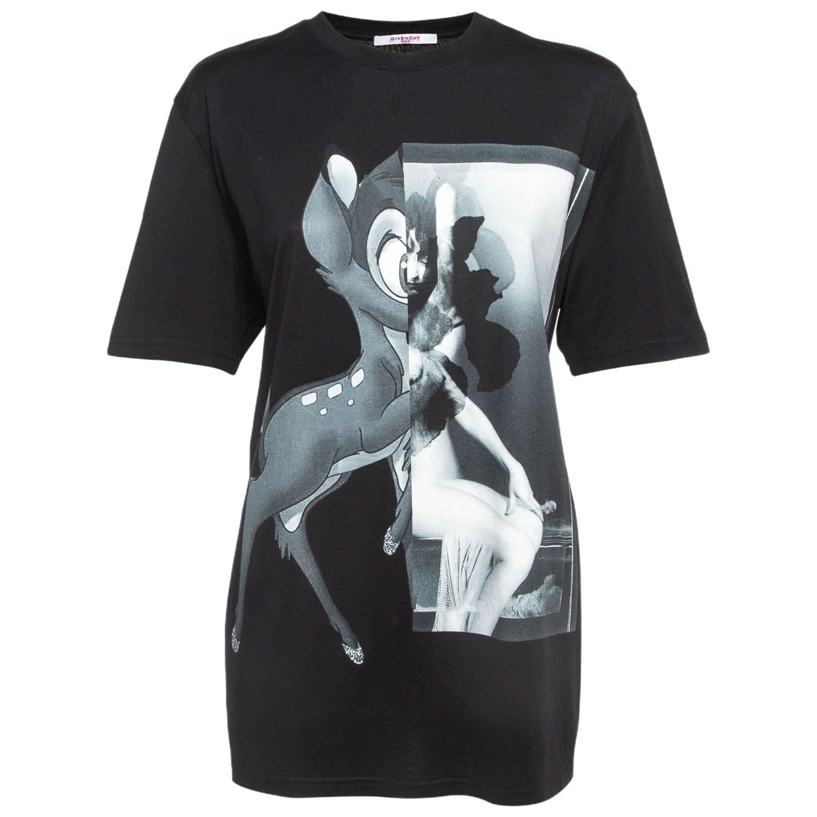 Pre-Owned Givenchy Women's Black Bambi Print Cotton Oversized T-Shirt