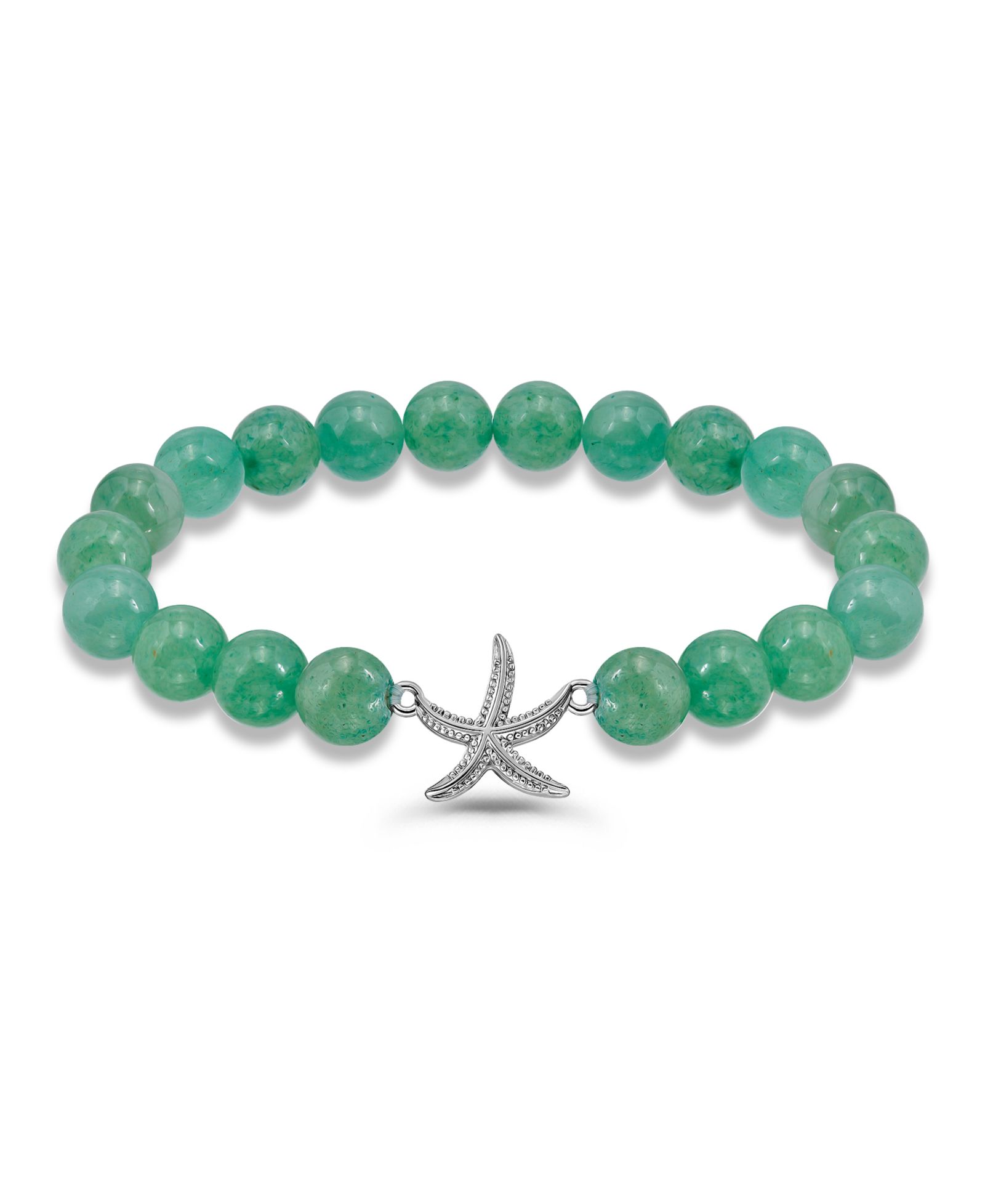 Macy's Aventurine Beads and Starfish Charm Silver Plated Stretch Bracelet