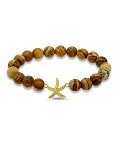 Macy's Picture Jasper Beads and Starfish Charm Gold Plated Stretch Bracelet