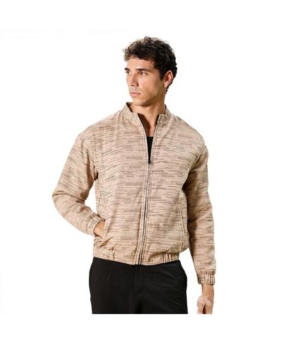 Campus Sutra Men's Sand Beige Lined-Jacquard Bomber Jacket