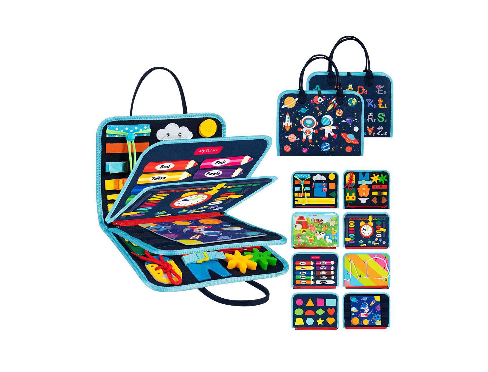 Развивающая доска COWIN Busy Board 8 in 1 Montessori Toys для малышей, синяя
