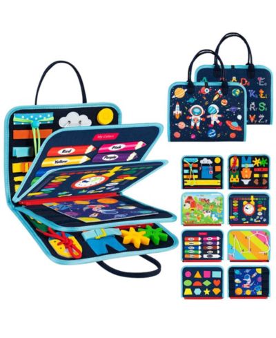 COWIN Busy Board 8 in 1 Busy Book Montessori Toys for Toddler Sensory Toys Developing Sensory Board Travel Toys Blue