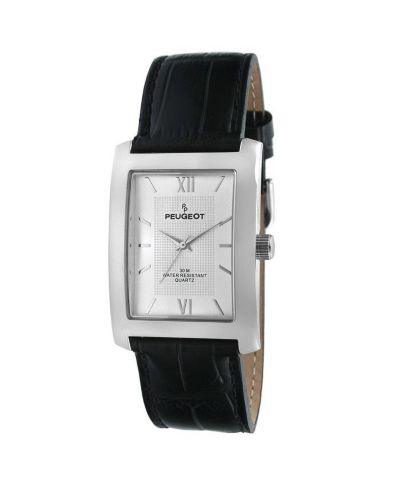 Мужские часы Peugeot Silver Tank Shape с черным ремешком, 30X40mm