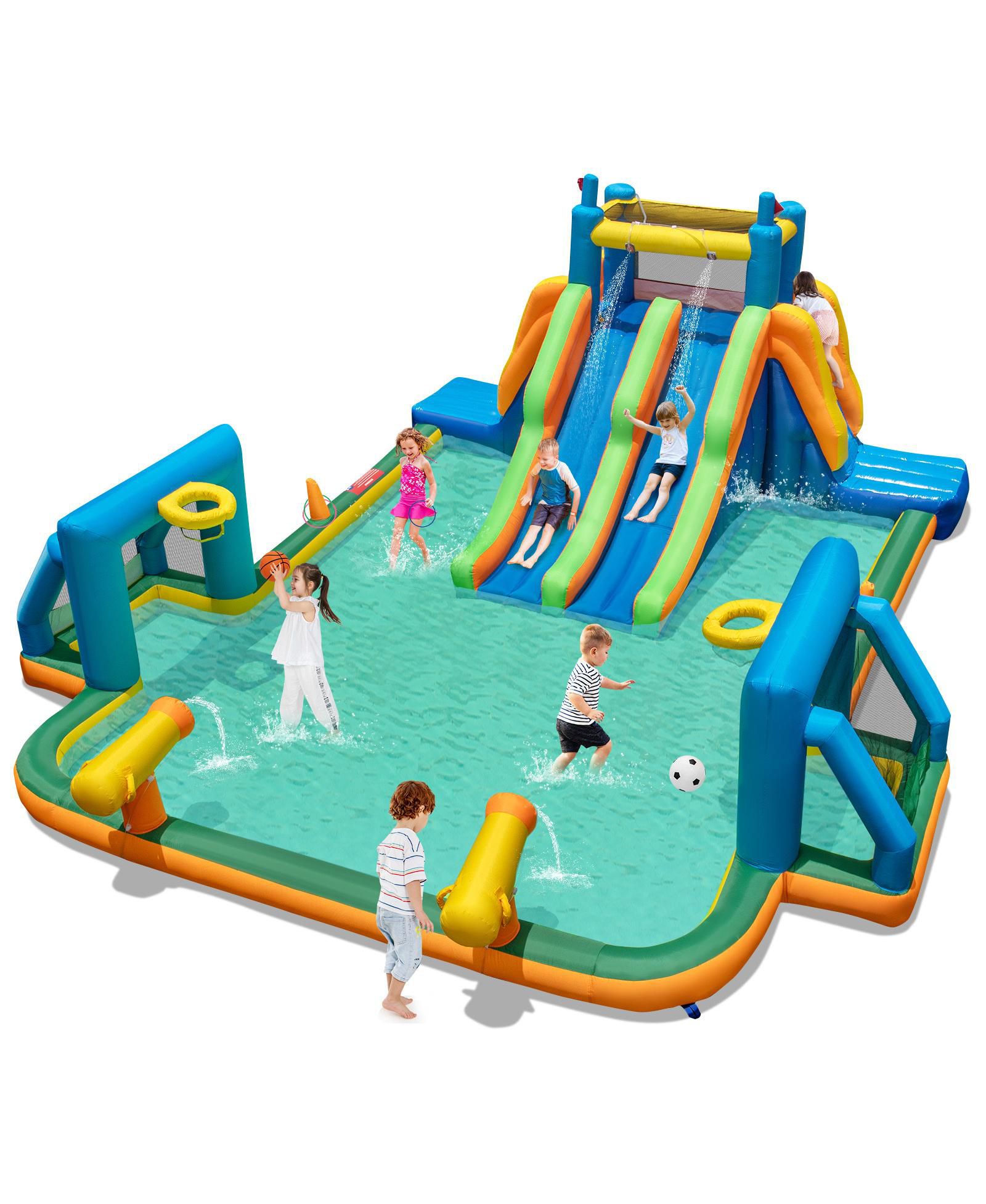 SKONYON Inflatable Water Park with Slides, Pool & Sports Games