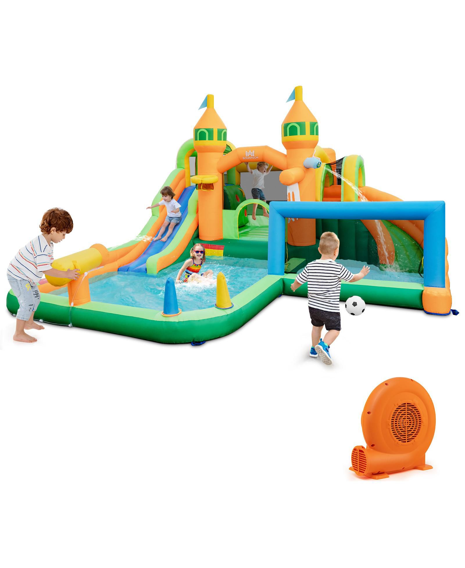 Надувной водный слайд SKONYON Kids с футбольными воротами и 750W Blower