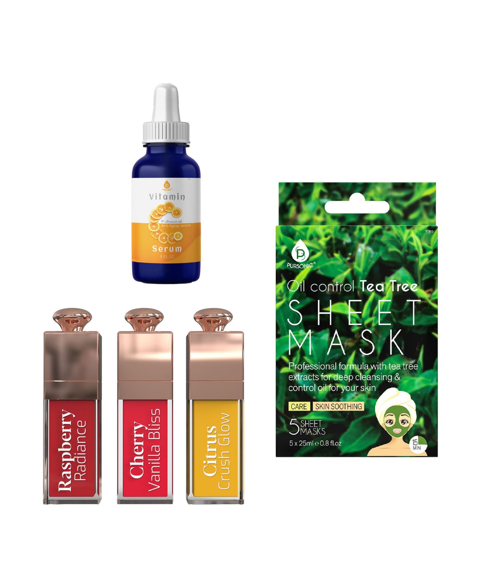 Pursonic Radiant Skin Bundle: Vitamin C Serum & Tea Tree Sheet Masks