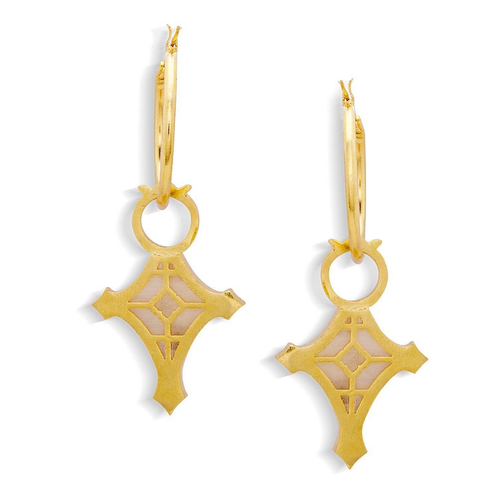 Cruz Hoop Earrings с перламутровой смолой, позолота 22k Gold