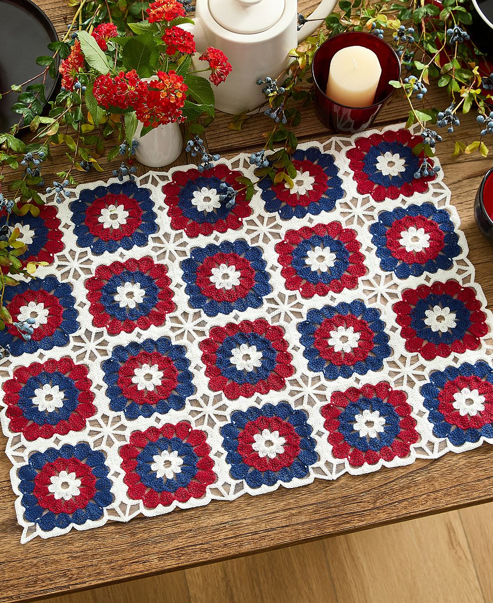 Набор из 4 вязаных салфеток Elrene Crochet Red White and Blue