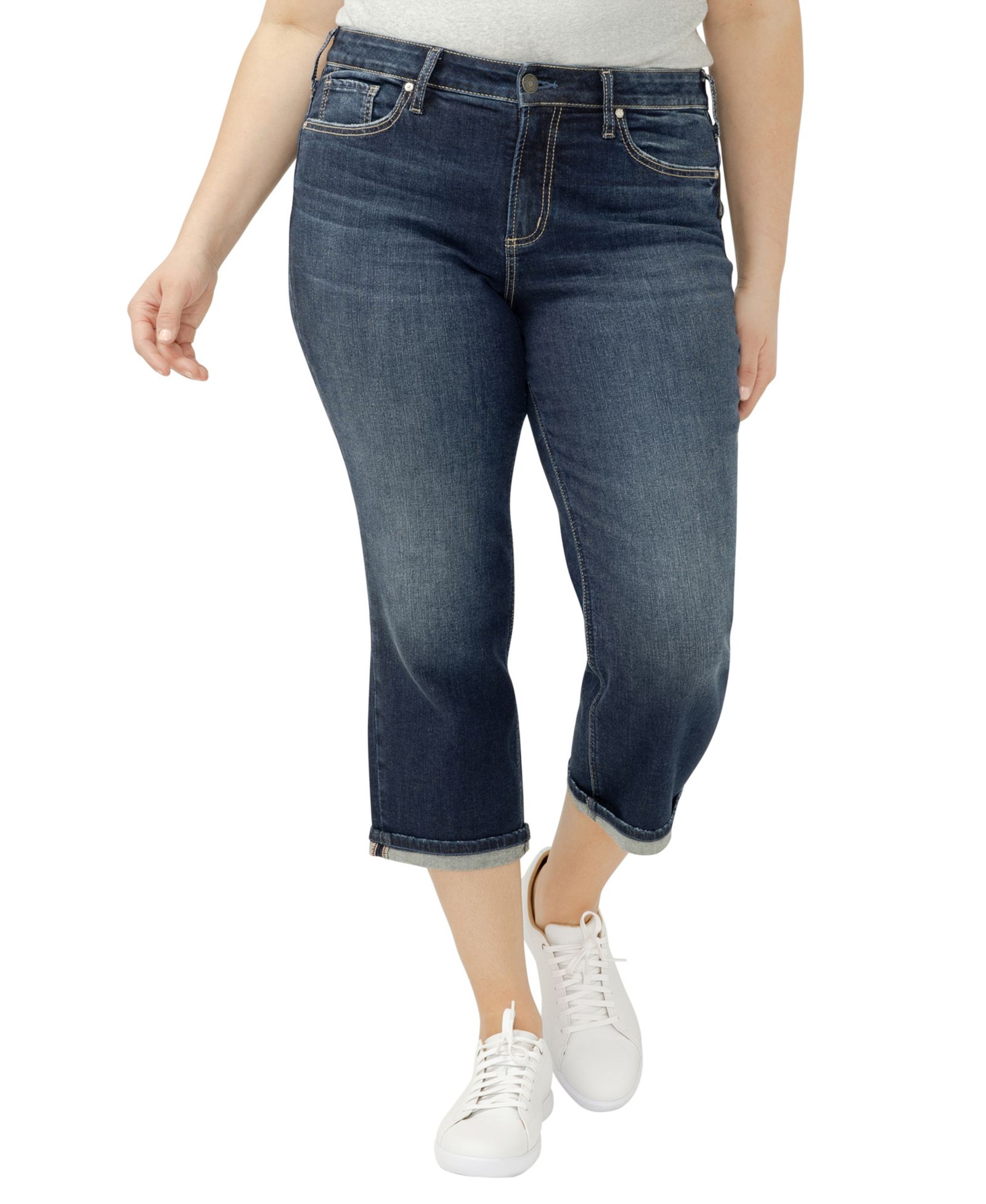 Женские джинсы Silver Jeans Co. Plus Size Suki Mid Rise Curvy Fit Capri