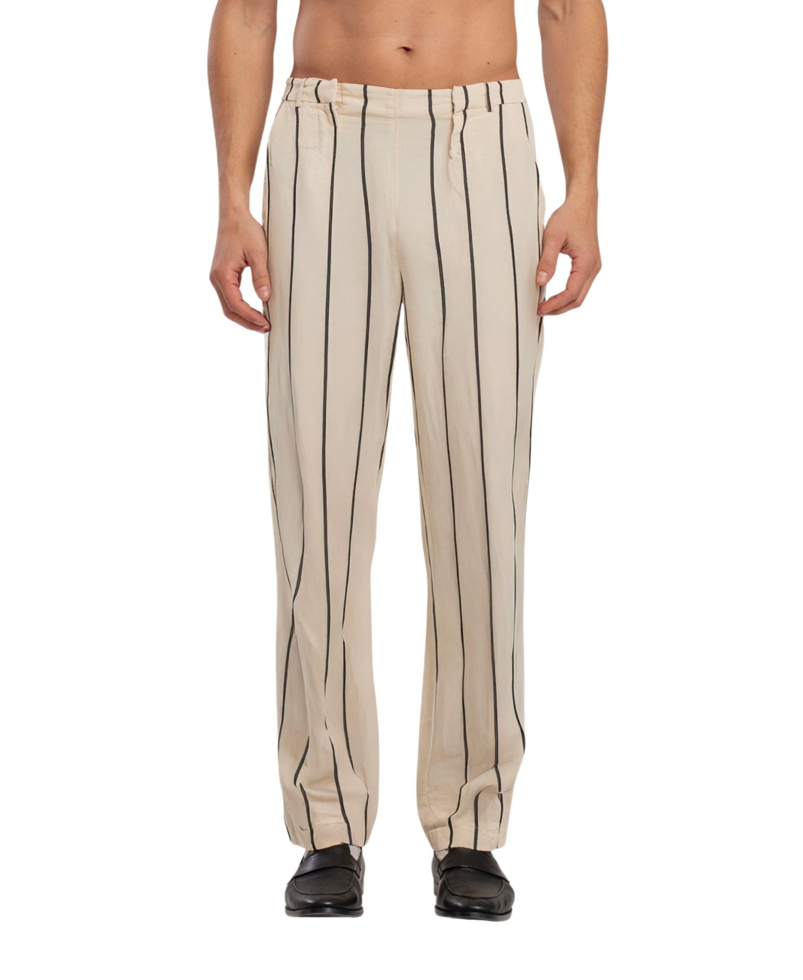 PCFG Women's Men's Striped Silk & Linen Blend Two-Zip Pants