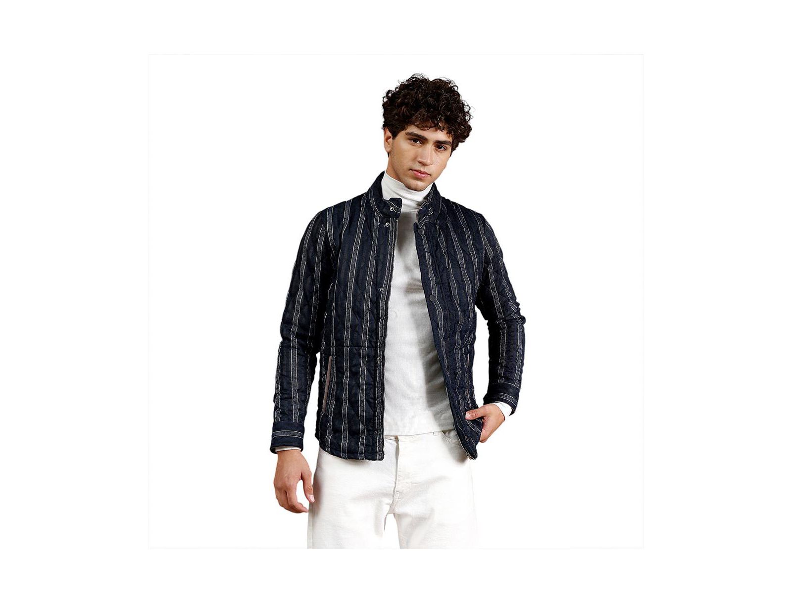 Cahoot Men's Campus Sutra Woven-Striped Quilted Jacket
