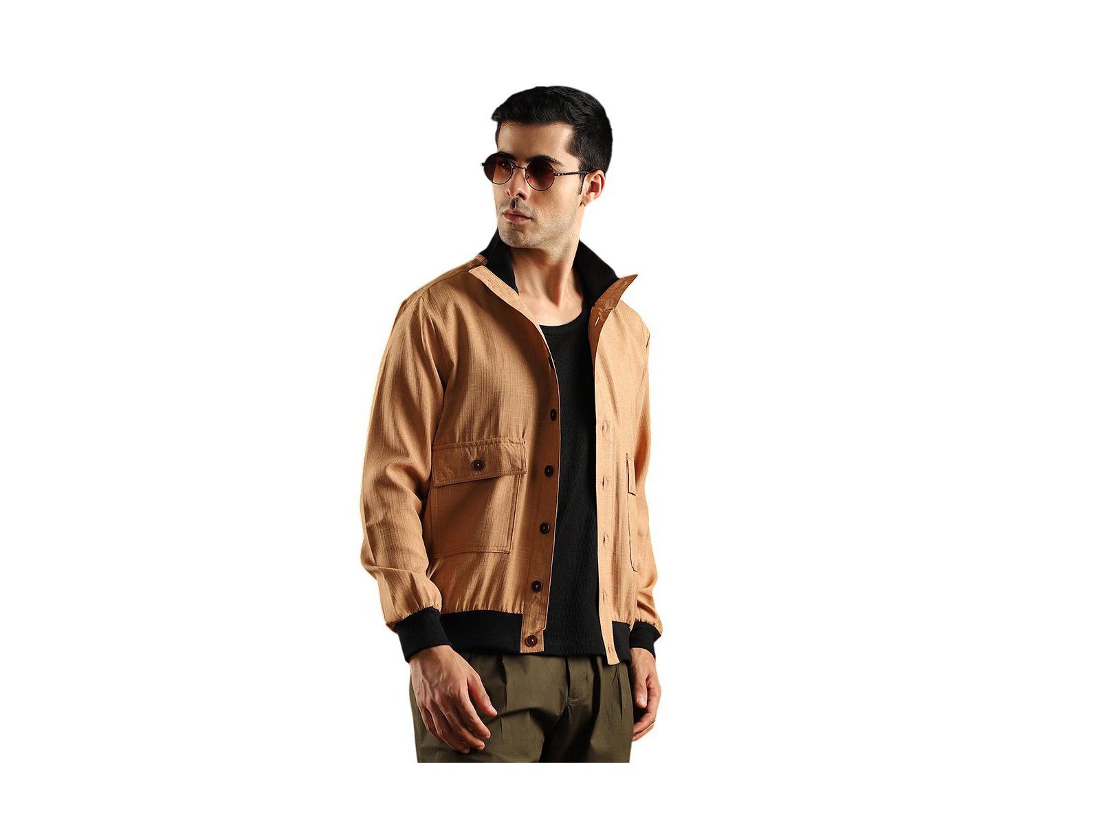 Campus Sutra Men's Khaki Beige Tactile-Utility Bomber Jacket